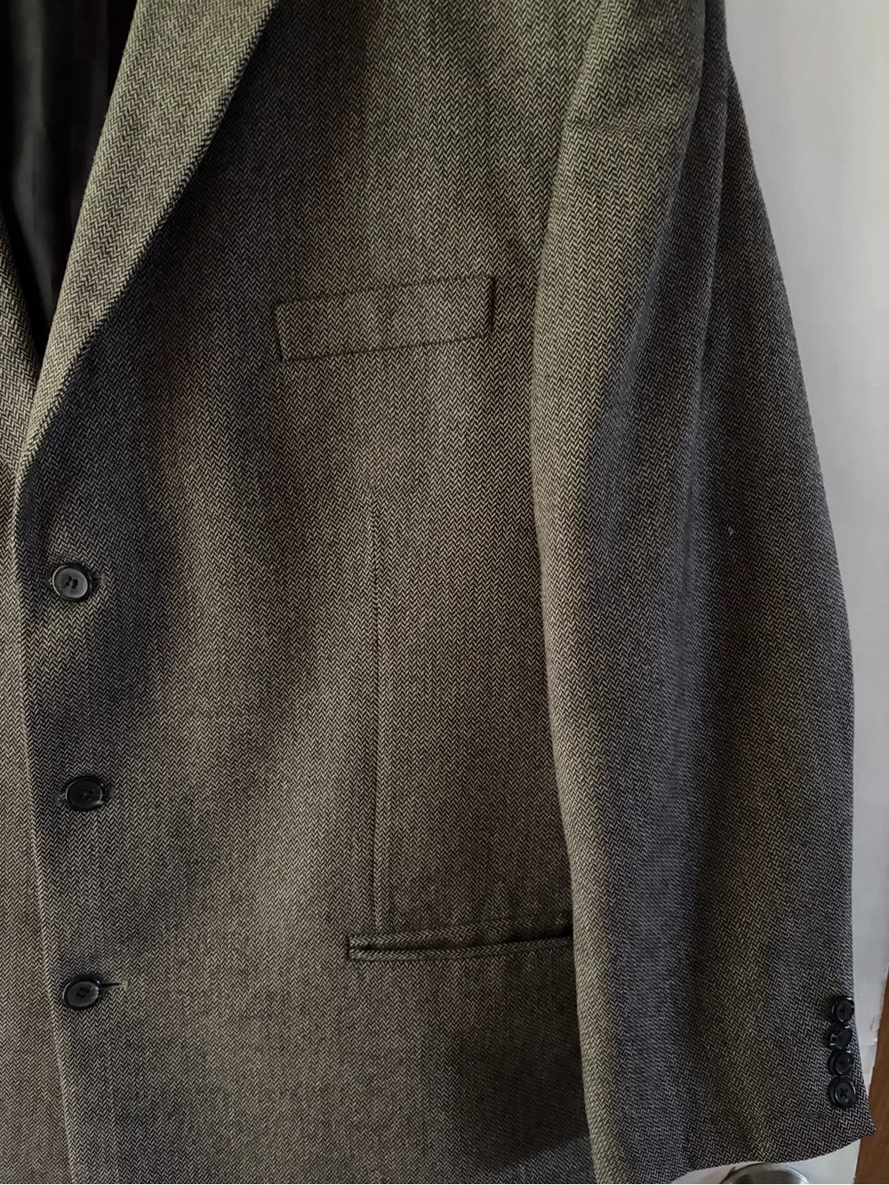 Haggar 100% premium lambswool grey black cream Herringbone Sport Coat blazer 48L
